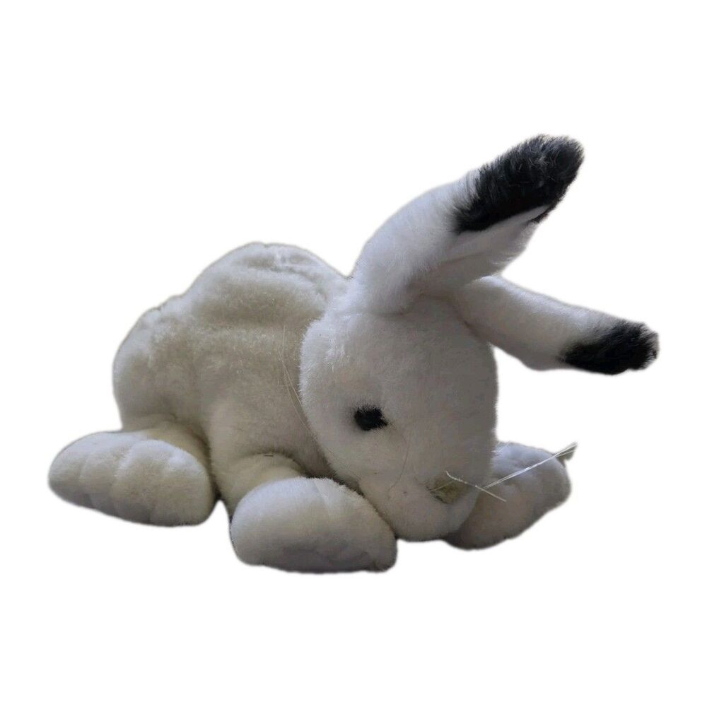 Vintage Trudy Toys White Black Rabbit Bunny Plush Stuffed Animal 1983 Sitting